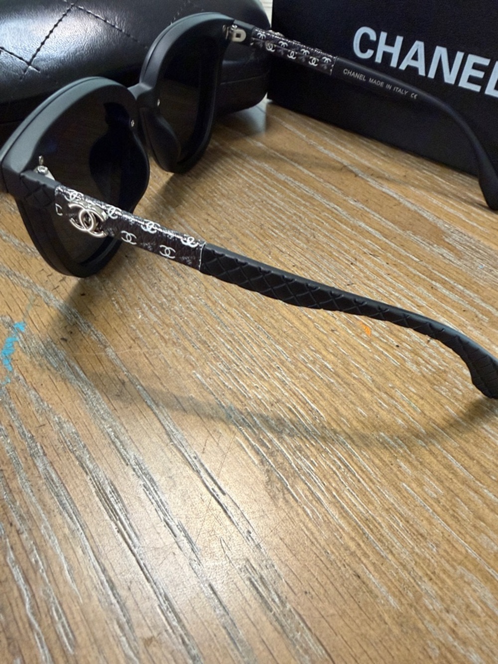 CHANEL Black Monogram Arm Sunglasses with Case - Picture 7 of 9